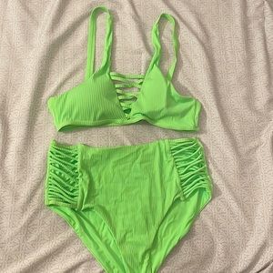 target neon green 2 peice swim suit